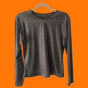 90's vintage dark gray metallic iridescent semi sheer long sleeve top M/L